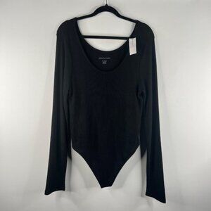 American Eagle Women's Long Sleeve Scoop Neck Bodysuit Top Shirt Size XXL Black